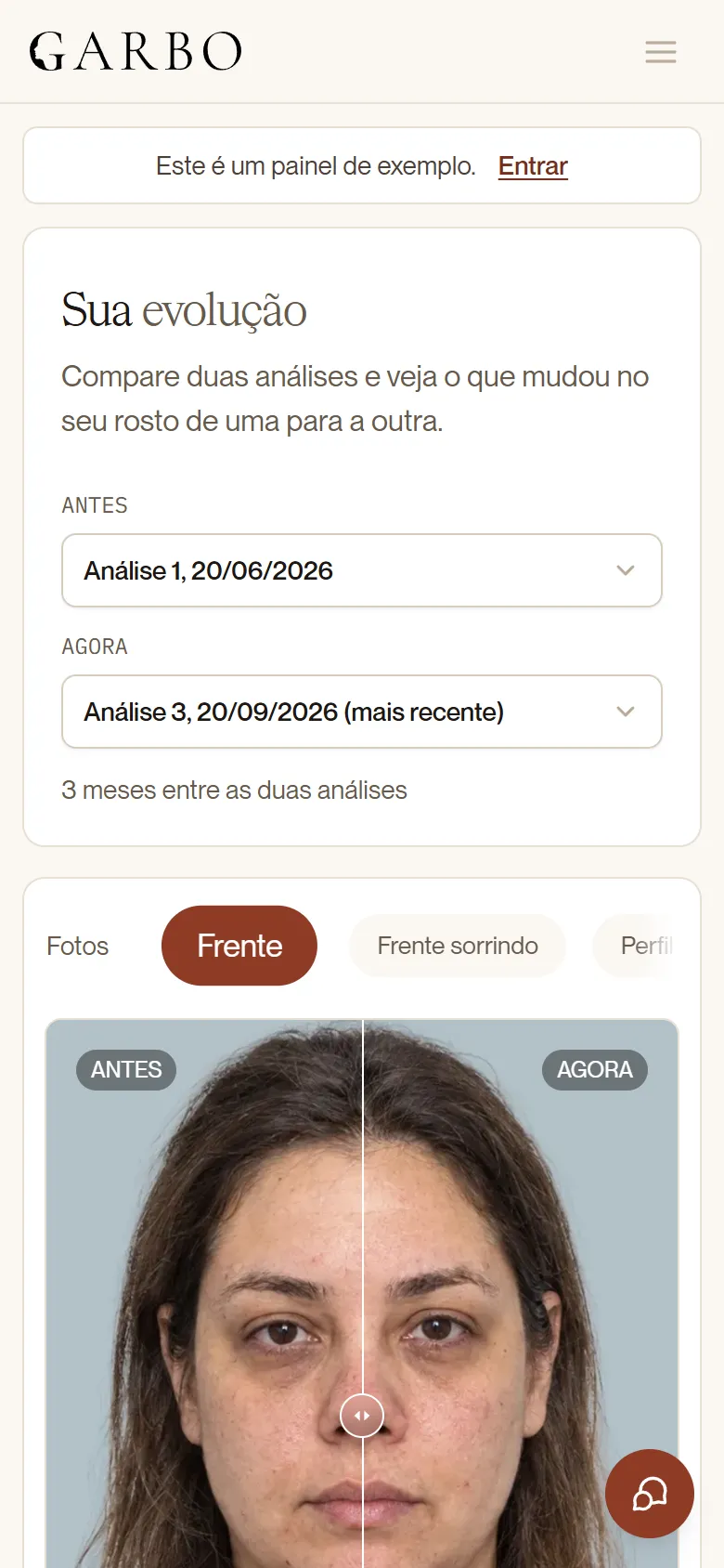 Tela da Evolução, com duas análises lado a lado